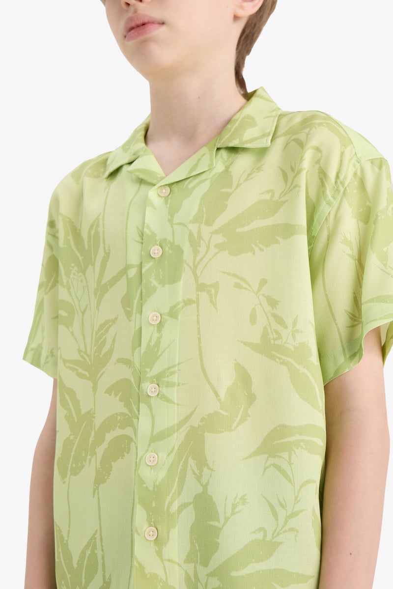 DeFacto Green Boy Boy Oversize Polo Neck Floral Viscose Shirt Casual - Image 5